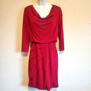 💚5/$25 London Times Burgundy Draped Stretchy Mini Dress Size 4